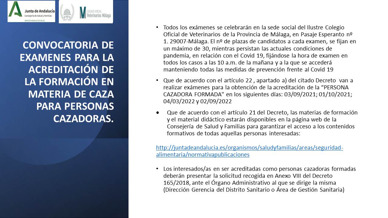CONVOCATORIA EXAMENES PERSONAL CAZADOR FORMADO